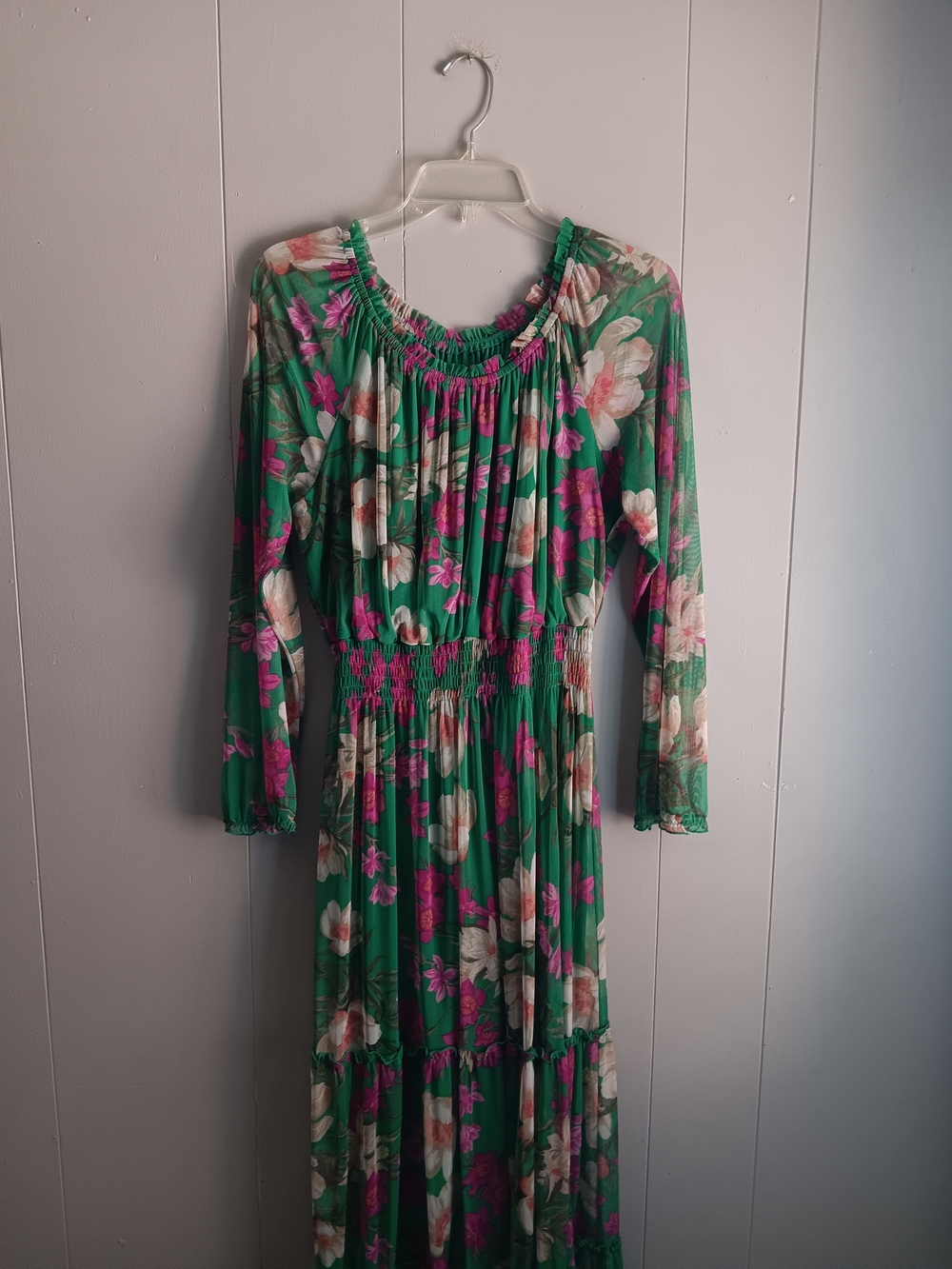 Green Floral Long Sleeve Maxi Dress